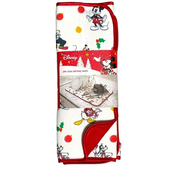 Disney Holiday Set Kitchen Drying Mats Absorbent Christmas Mickey 2 Pack Set - Picture 2 of 15